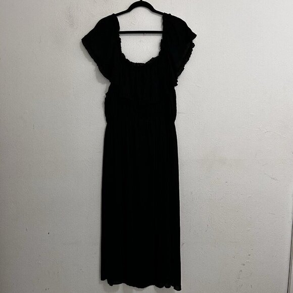 Andree By Unit Black Maxi Long Dress Size 1X Off The Shoulder Ruffled Tie Front - Picture 7 of 14